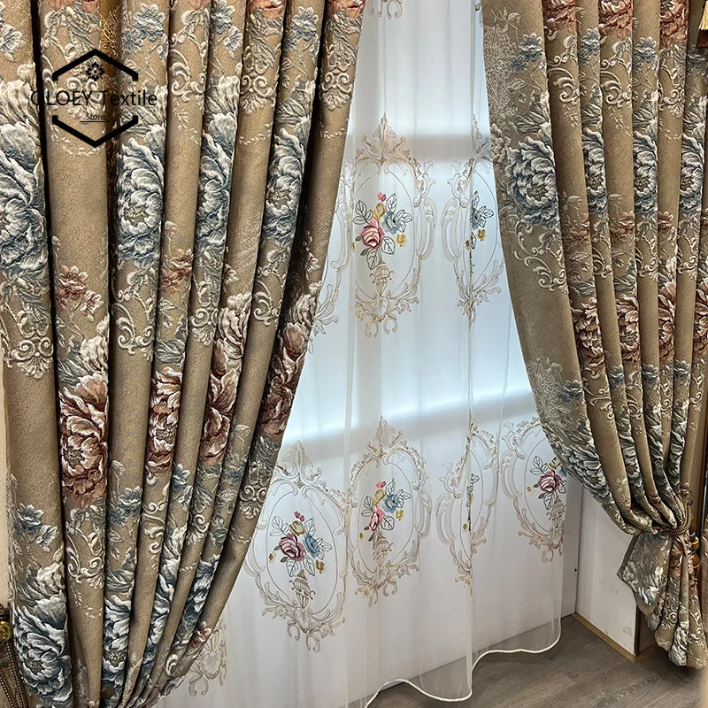 

Custom Size！！French Retro Luxury High-end Embossed European Thickened Blackout Curtains for Living Dining Room Bedroom Decor