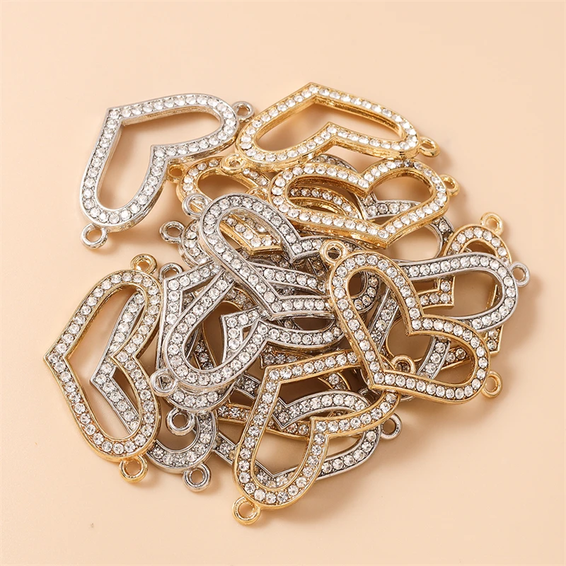 

20pcs 37x19mm Cute Crystal Alloy Hollow Love Heart Charms Connectors for Making Necklaces Bracelets DIY Crafts Jewelry Findings
