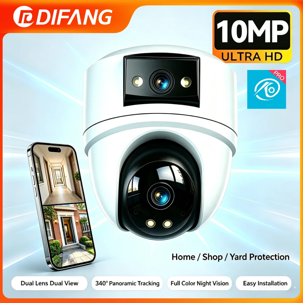 10MP Dual Screen WiFi Camera 360° WiFi Indoor Pet Camera with Night Vision and 2-Way Audio,360° Wide Angle