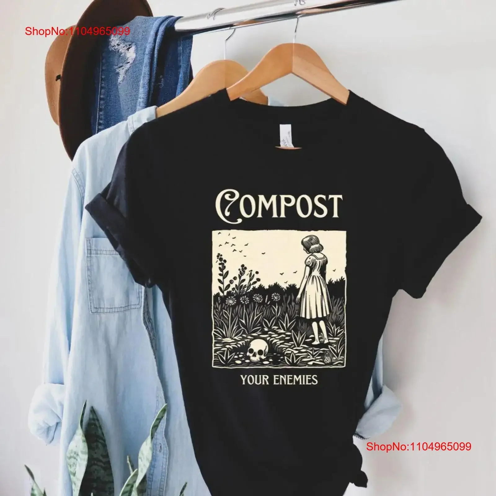 Compost Your Enemies T Shirt Funny Dark Skull Retro Soft Cotton Crewneck vintage Washed homme Comfortable designer clothes