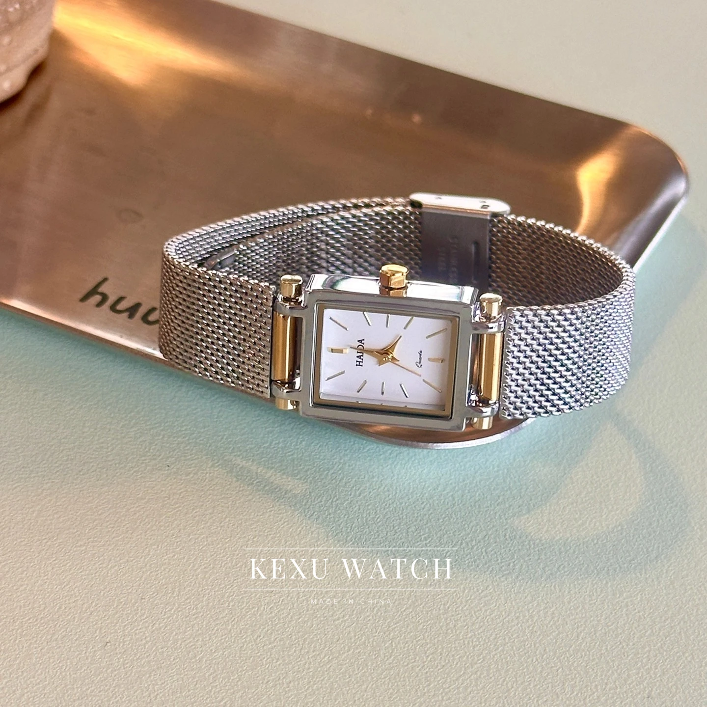 Женские часы Haida, двухцветные элегантные женские часы, женские часы с квадратным циферблатом и сетчатым ремешком, элегантные женские часы оптом