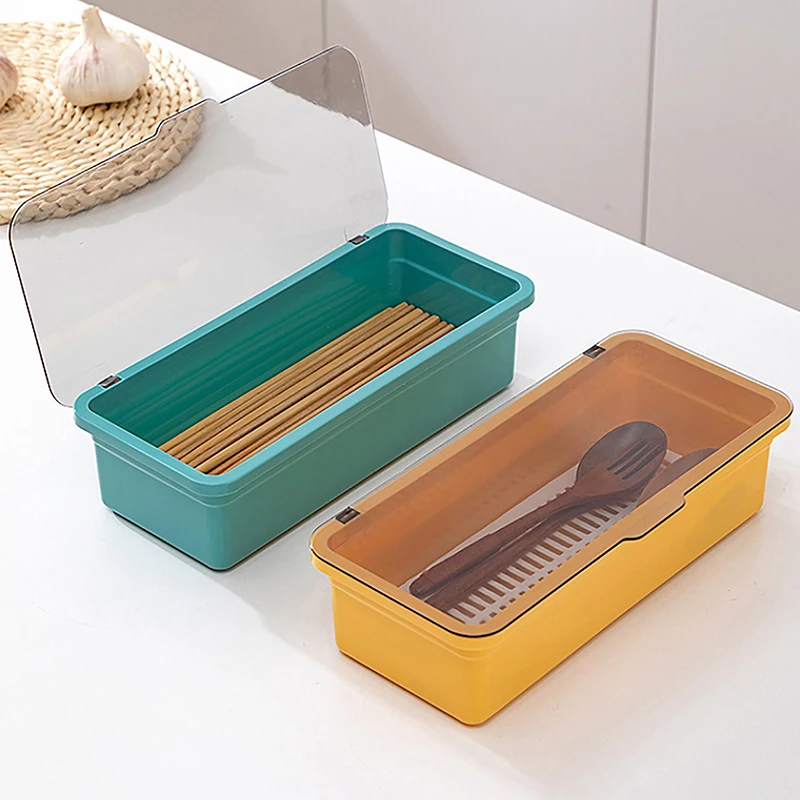 

Cutlery Storage Tray Holder Tableware Organizer Spoon Fork Storage Box Plastic Container Cutlery Rack With Lid And Drainer