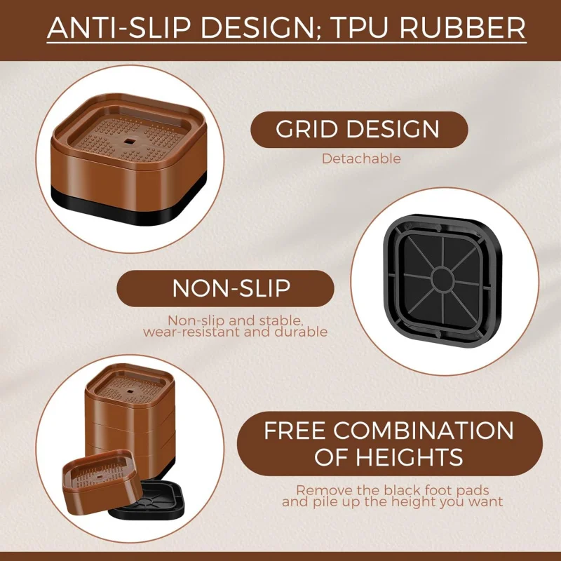 16 Furniture Risers Adjustable Bed Risers Desk Leg Risers 1.38 Stackable Heavy Duty Bed Lifts Risers Square Bed Raising