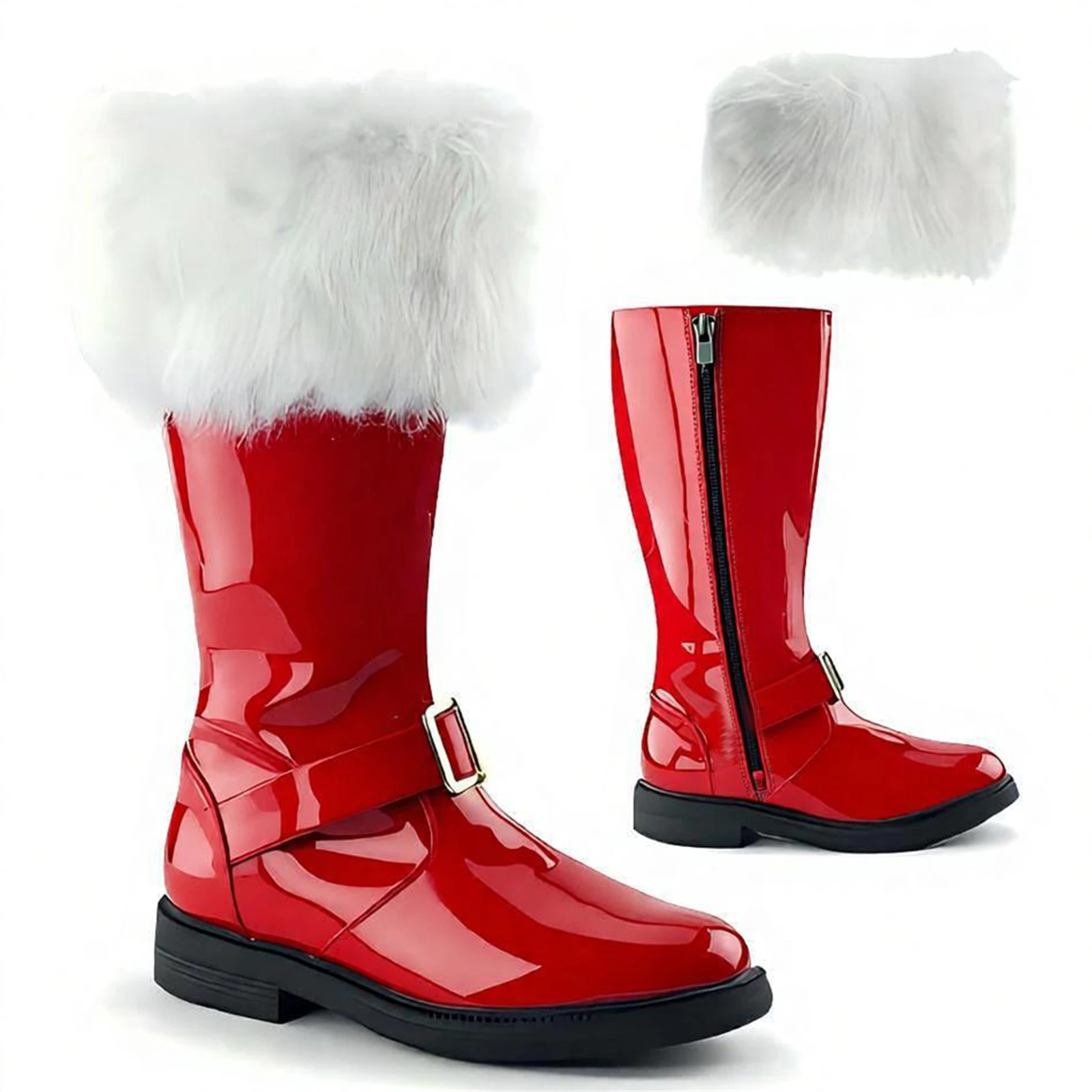 Frauen Männer Weihnachten Cosplay Stiefel Santa Claus Faux Leder Schuhe Mit Fell Männer Winter Stiefel Bühne Leistung Schuhe Kostüm Requisiten