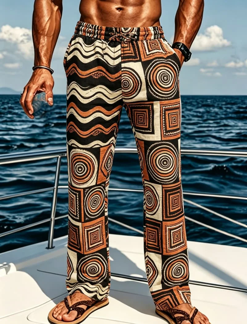 

Men's ethnic tribal printed loose casual pants with cultural style design, for outdoor sports, vacations, and special occasions
