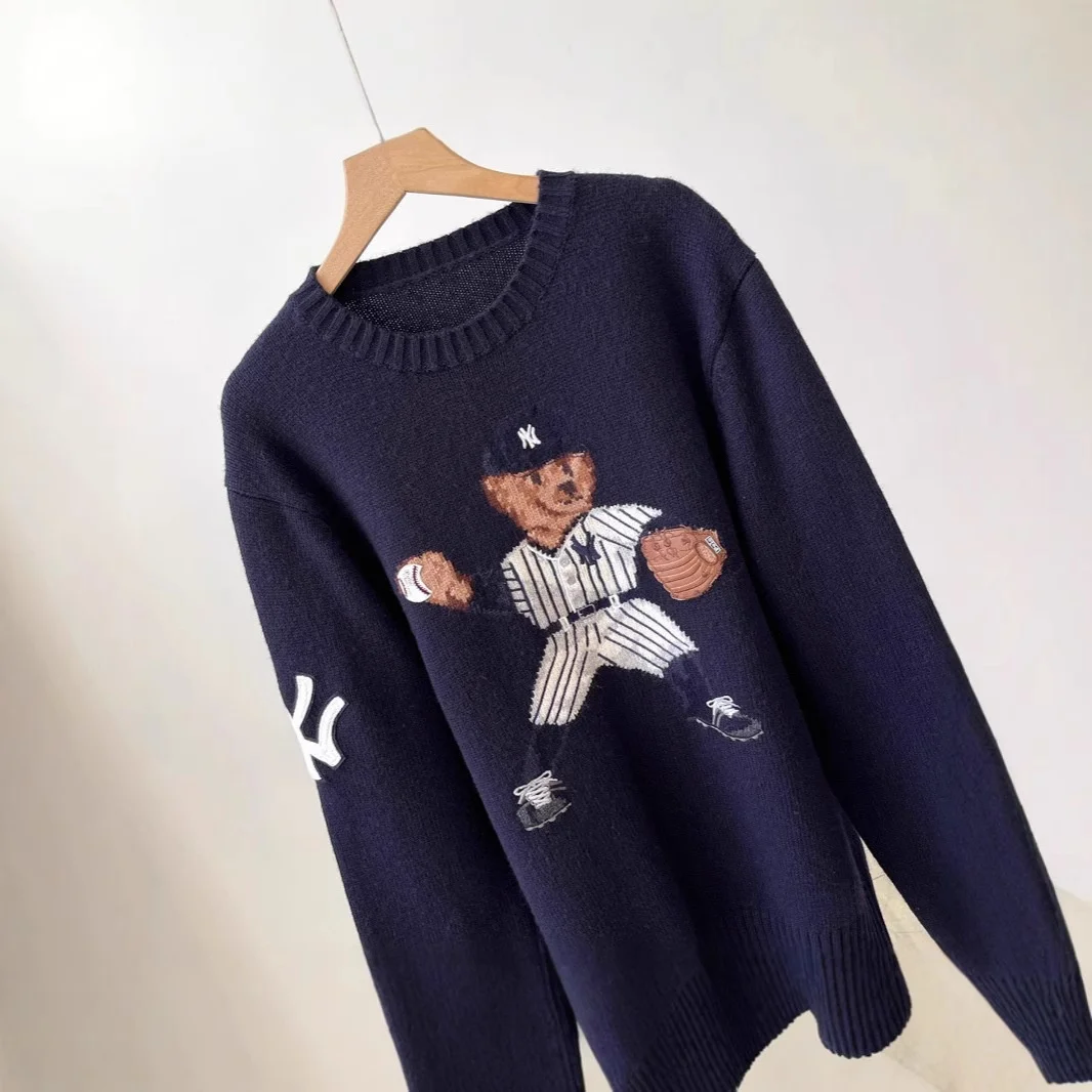 

Ограниченная серия, осенне-зимний американский вязаный свитер в стиле ретро, винтажный женский модный шерстяной трикотаж с вышивкой медведя