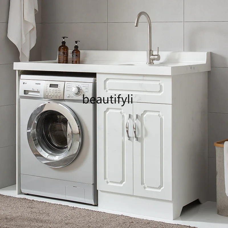 Balcony Washing Machine Cabinet Combination Diamond with Washboard Washbasin Wash Basin Pool All-in-One Cabinet Wash Wardrobe