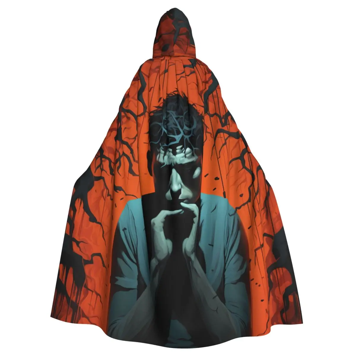 

Mysterious Man Cloak with Red Crack Design for Halloween Cosplay Unisex Adult Cloak with Hood Long Witch Costume Cosplay