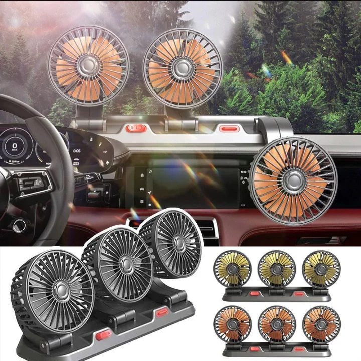 360° Multi-angle Rotation Multi-speed Wind Summer Cool Fan Adjustable 3-Head Car Cooling Electric Fan Universal For Cars Trucks