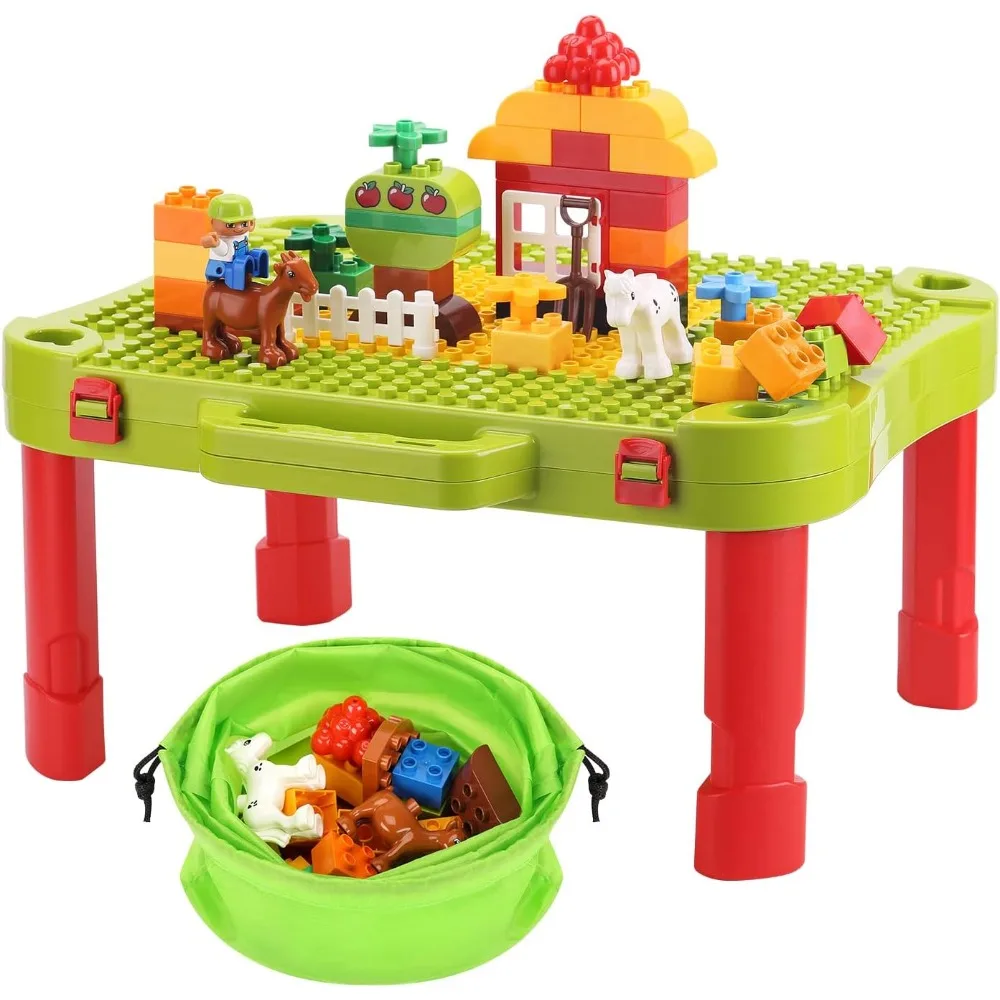 3 in 1 Kids Activity Table, Kids Play Table Set with 42 Blocks, Building Blocks Kit Compatible with Mega Blocks and Lego Duplo