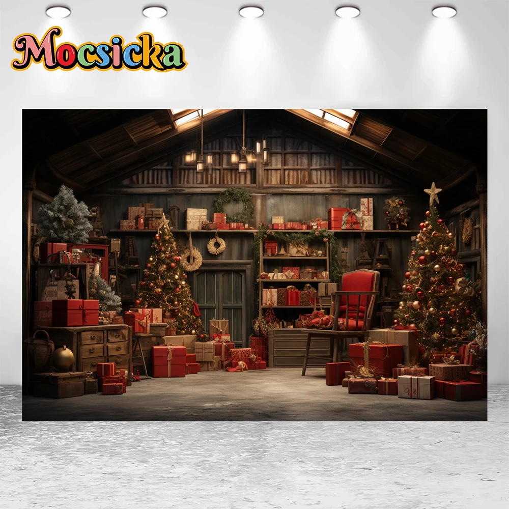 Mocsicka 겨울 크리스마스 사진 배경 크리스마스 트리 선물 스탠드 테마 휴일 파티 홈 사진 배경 스튜디오 소품