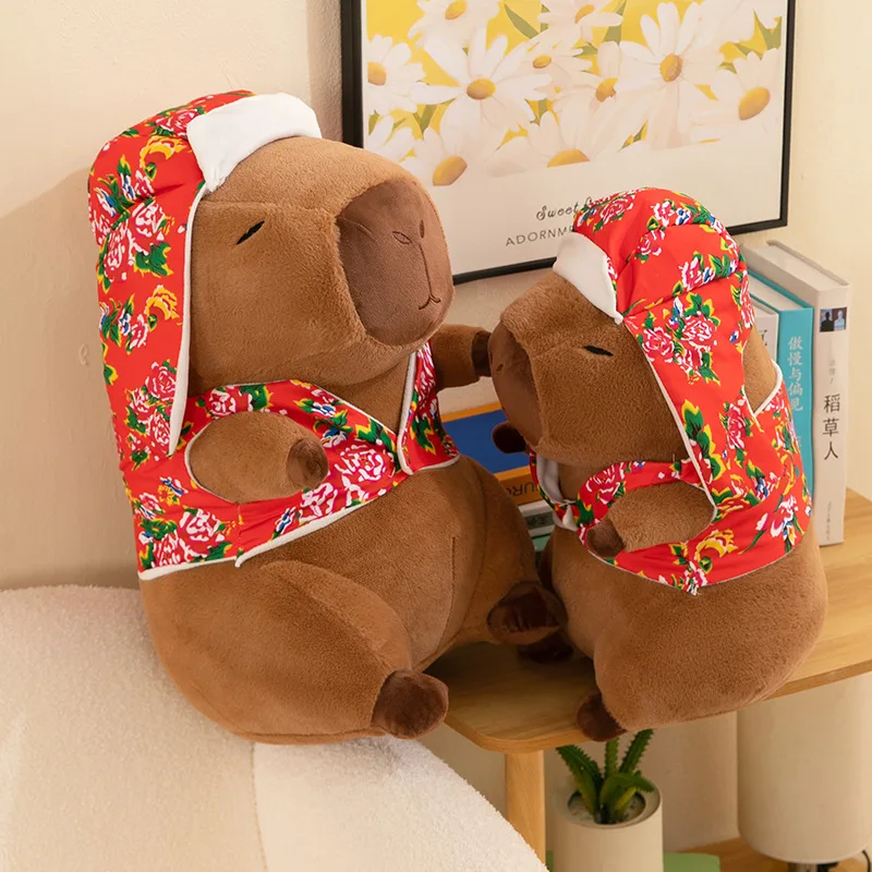 Kawaii Capybara knuffel in noordoosten Chinese bloemenjas gevulde pop voor kinderen verjaardag kerstcadeau schattige zachte dierenpop