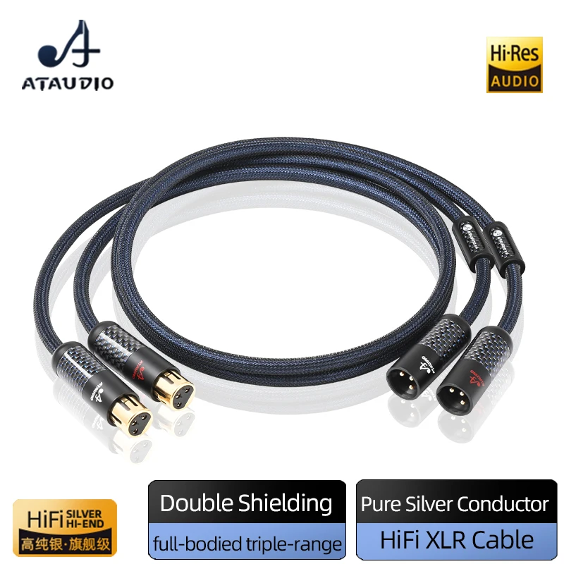 ATAUDIO HiFi XLR Cable Pure Silver Male to Female Balanced 3Pin XLR Interconnect Audiophile Cable for Microphone Mixer CD Player