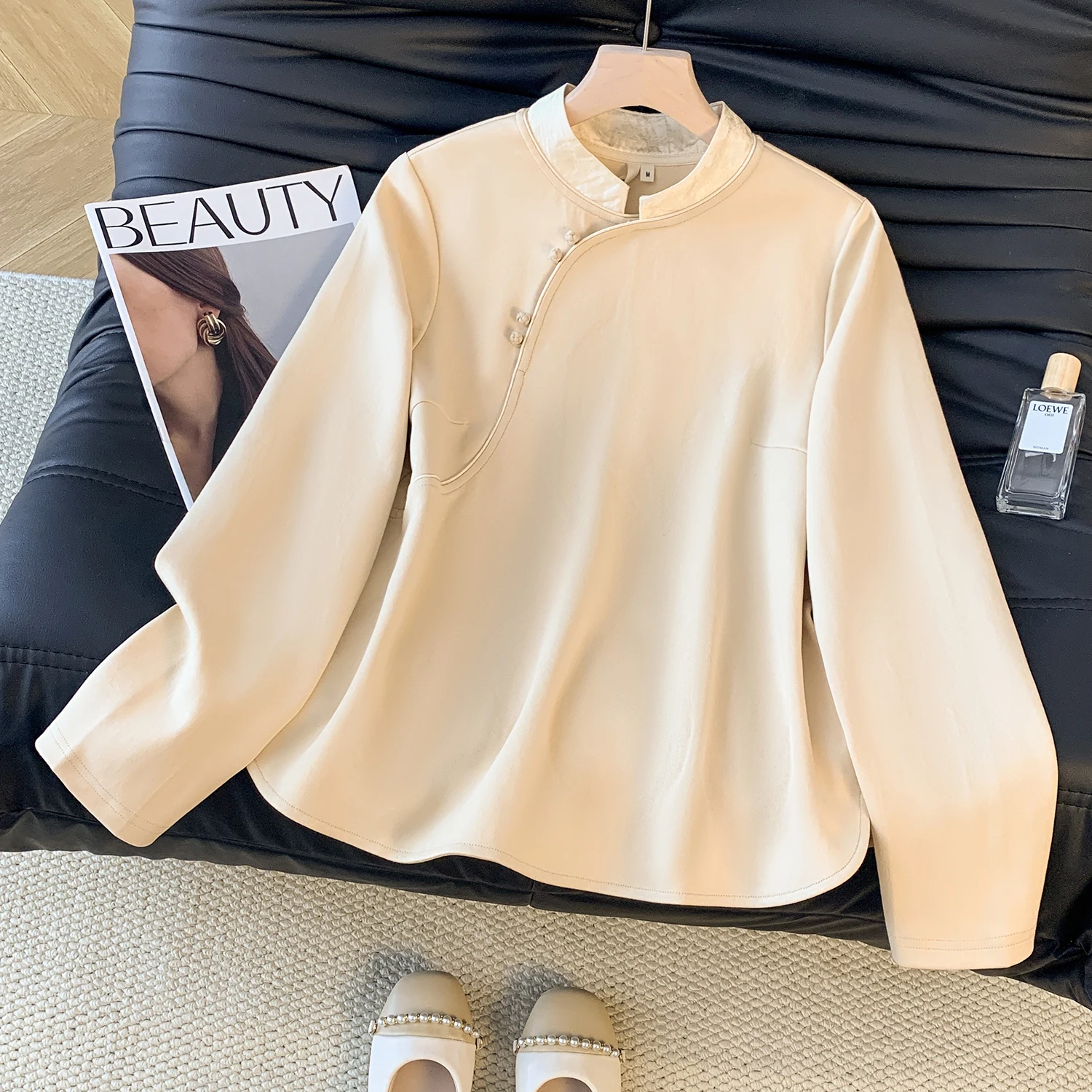 

Soft High-densi Long-sve Pure Cotton Knitted T-irt Chinese Sle Button irt Women's Comfortable Breathable Top