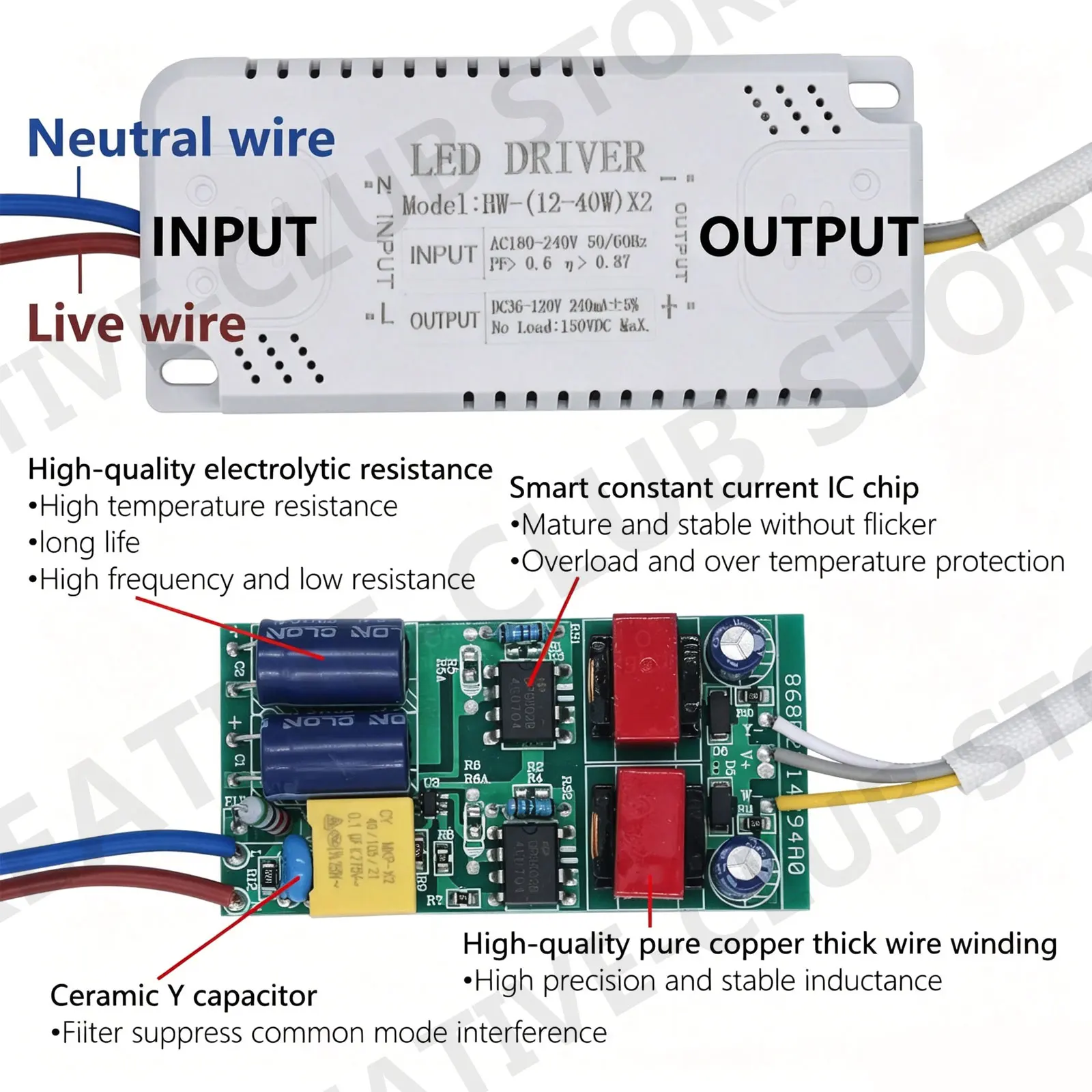 AC165-265V 8-27W 12-40W 36-50W 40-60W 50-72W 60-80W LED Driver LED Driver 3color Adapter For Lighting Non-Isolating Transformer
