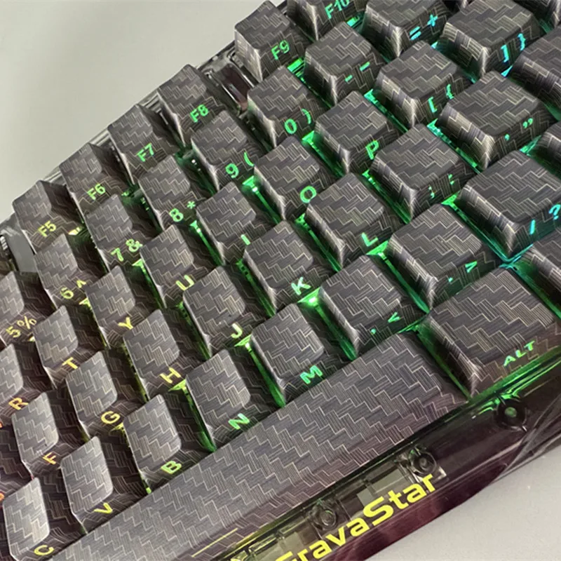 Carbon Fiber Texture Keycap With Side Engraving Pbt Material Cherry Pbt Customized 100 Key Translucent Black Keycaps