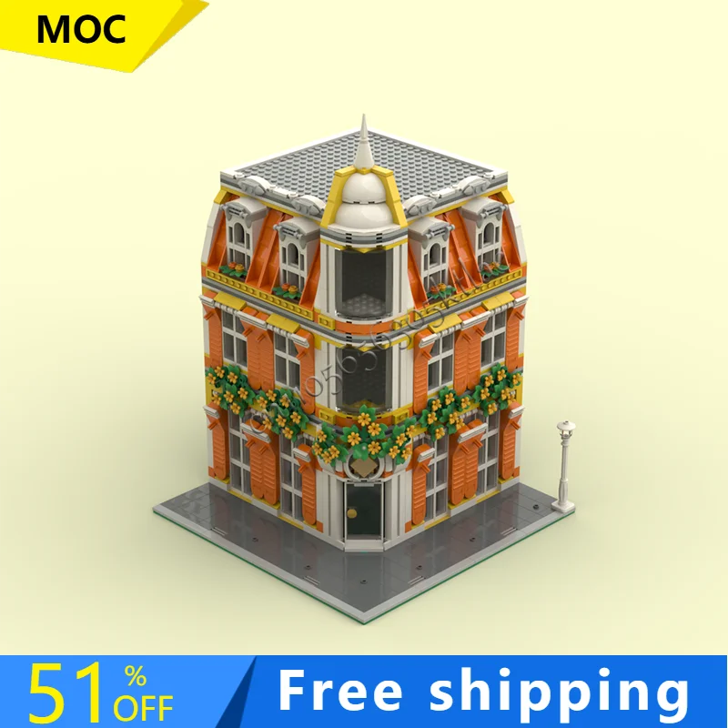 1246 pçs laranja separador canto fachada bloco de construção retro arquitetura modelo exibição brinquedo criança montagem aniversário presente natal