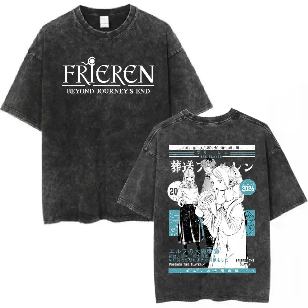 

Футболка Anime Frieren: Beyond Journey's End, винтажная футболка Frieren Stark Fern, мужская и женская одежда, повседневные хлопковые футболки