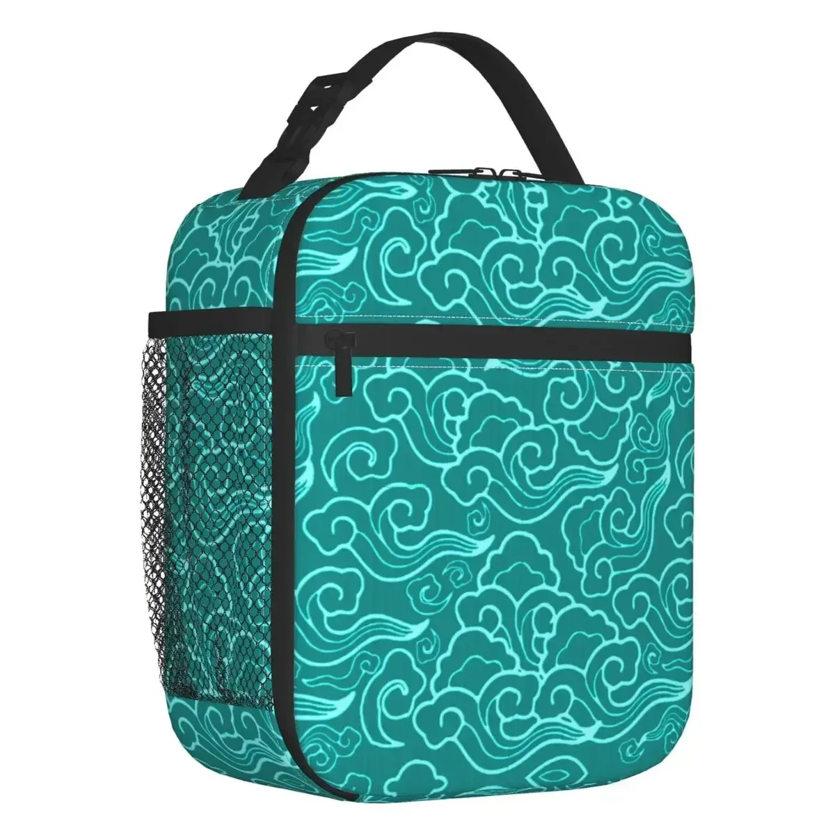 

Japanese Clouds Insulated Lunch Bags for School Office Turquoise And Aqua Cloud Portable Cooler Thermal Lunch Box Women Children