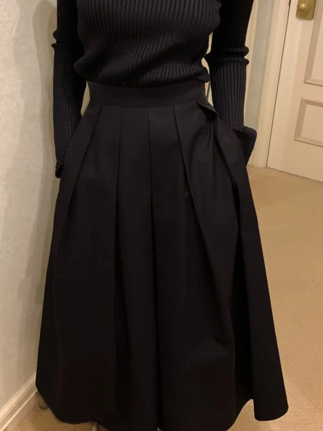 

Chic Spring New High Waist Slimming Midi Pure Color A-Line Pleated f Skirt for Women Sli Commute Sle Other Material