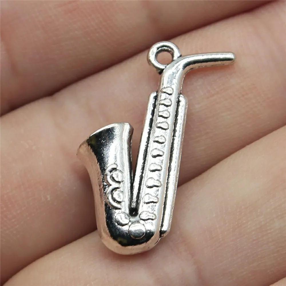 20pcs 26x21mm(1.02x0.83inch) Antique Silver Color Musical Instruments Saxophone Charms Pendants DIY Jewelry Making Accessories view 2