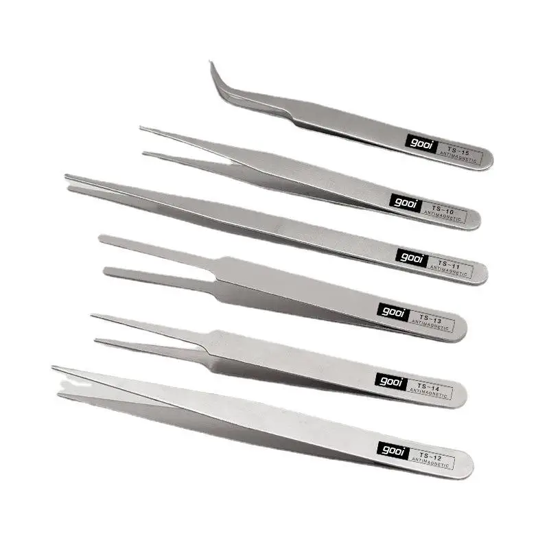Stainless Steel Precision Tweezers Kit 6Pcs Bent Straight Tip Industrial Repair Set Jewelry Detailed Work