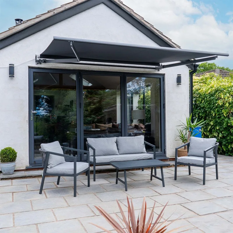 

Wall Mounted Waterproof Motorized Retractable Acrylic Full Cassette Aluminum Folding Arm Roof Awning Canopies