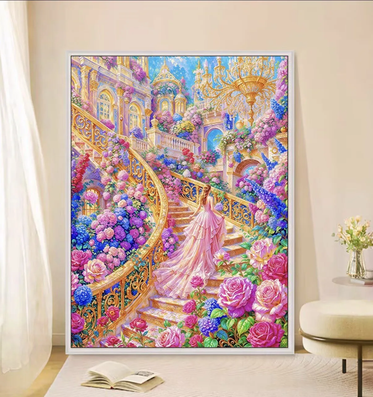 9CT 14ct Girl Castle Printed Kits Cross Stitch Embroidery DIY Needlework Set Crafts With Needles Threads 86 Colors