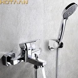 . Polished Chrome Finish New Wall Mounted Waterfall Bathroom Bathtub Handheld Shower Tap Mixer Faucet YT-5331