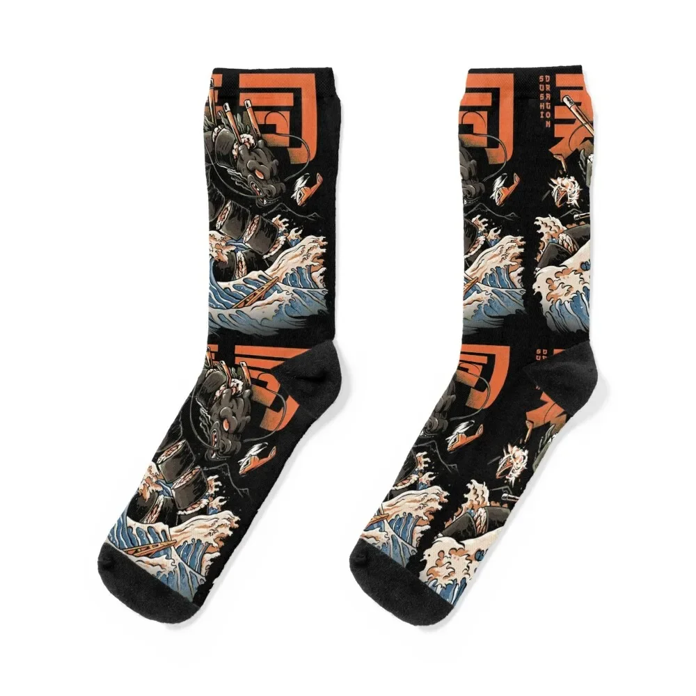 

The Black Sushi Dragon Socks funny gift retro summer Luxury Woman Socks Men's