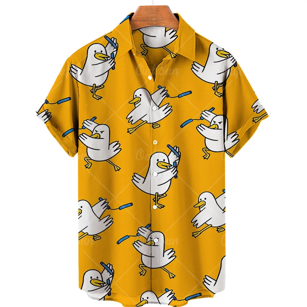 Summer New 3d Animal Print Hawaiian Shirt Men\'s Casual Button V Neck Loose Shirt American Fashion Top