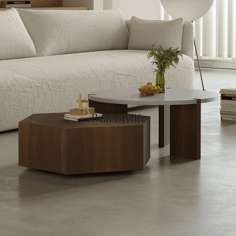 yj32 모던 심플 가정용 거실 커피 테이블 세트 원형 소형 아파트용