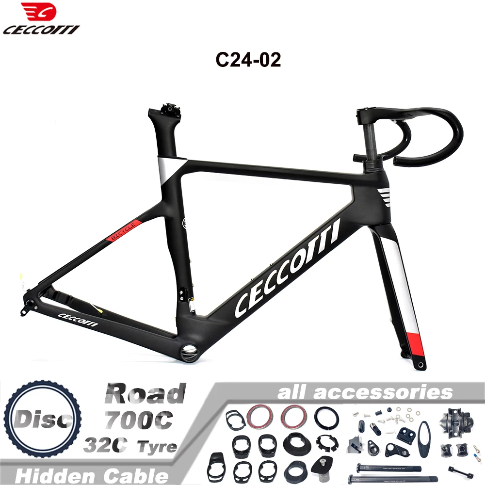 CECCOTTI RF24 Model Carbon Fiber Road Bike Frame Disc Brake Racing Bicycle Frameset Full Hidden Cable Carbon Frame Road