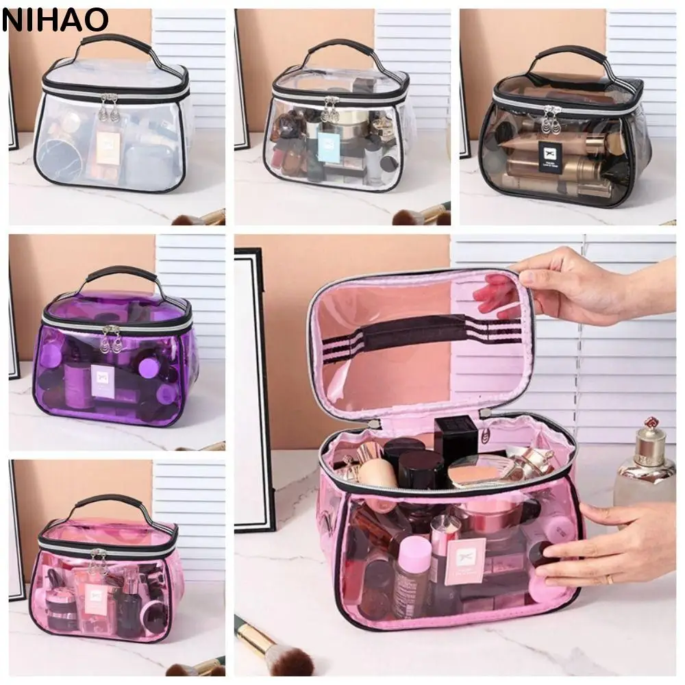 

Portable Transparent PVC Cosmetic Bag PVC Handheld Clear Makeup Bag Zipper Large Capacity Toiletry Storage Organizer Shopping