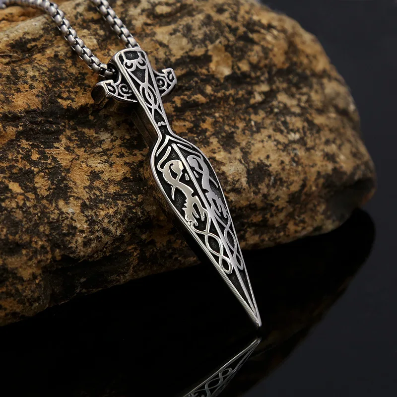 

Vintage Men Viking Sword Necklace Stainless Steel Nordic Celtic Knot Pendant Scandinavian Spear Chain Jewelry Gift Dropshipping