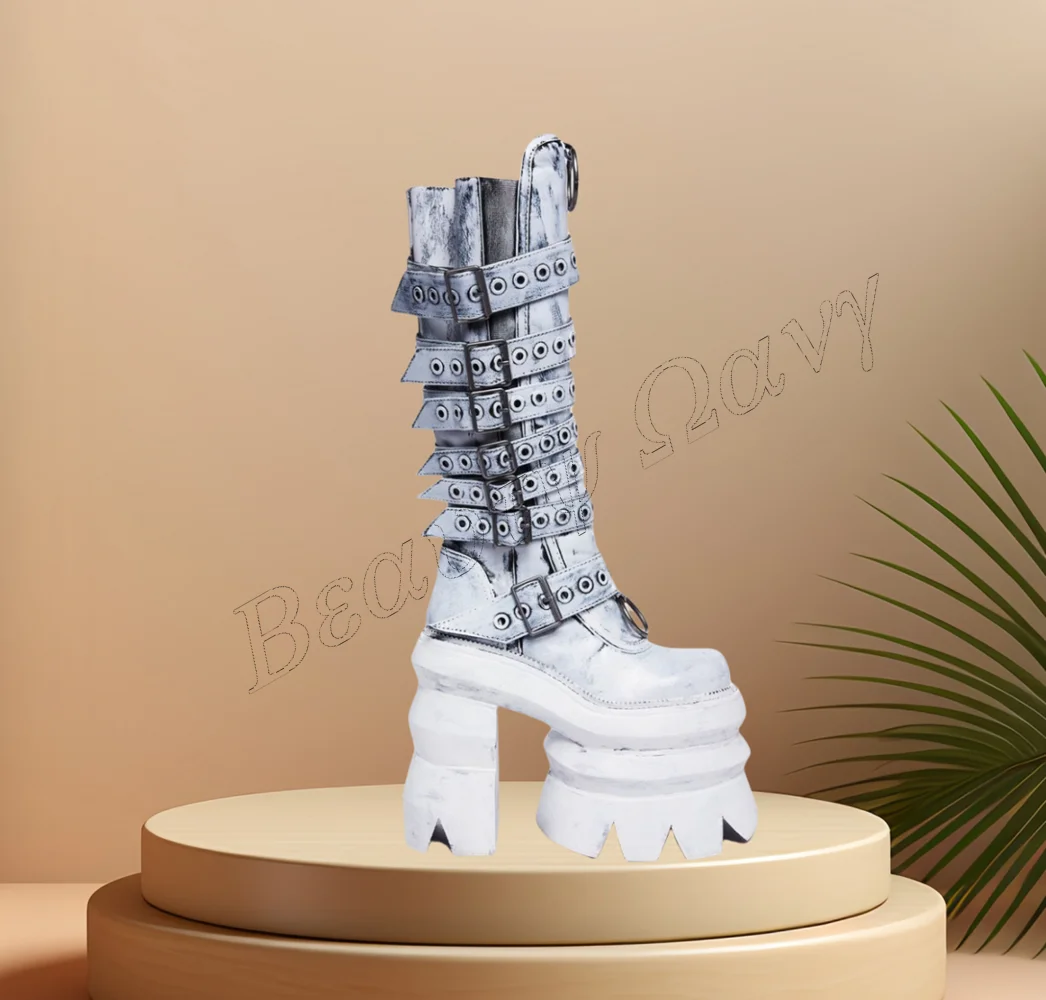 White Belt Decor Punk Boots Platform Strange Style Shoes Chunky High Heel Shoes for Women Shoes 2024 Zapatos Para Mujere