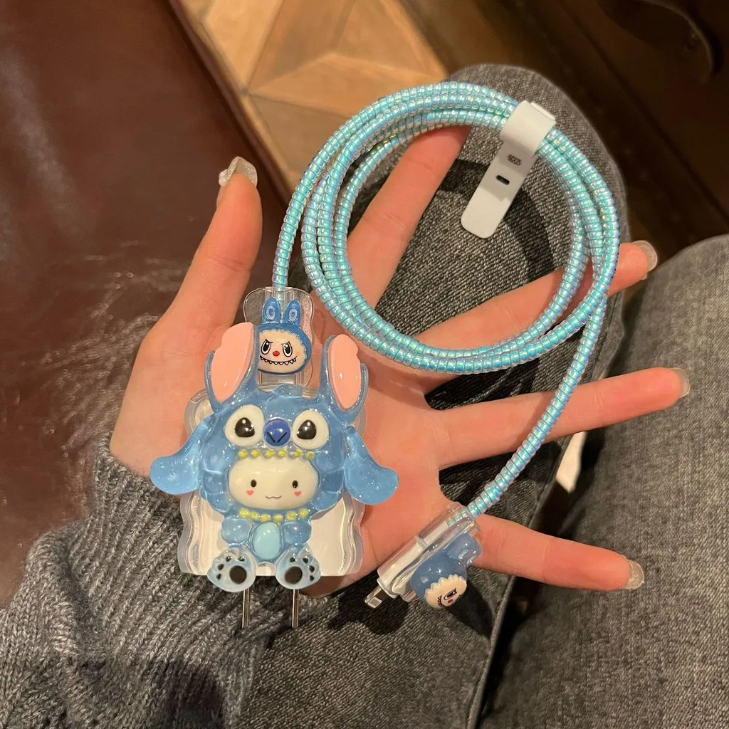 

5Pcs/Set Cute 3D Cartoon Stitch Cable Protector for Apple 20W Data Cable Protective Cover Phone Wire Cord Organizers