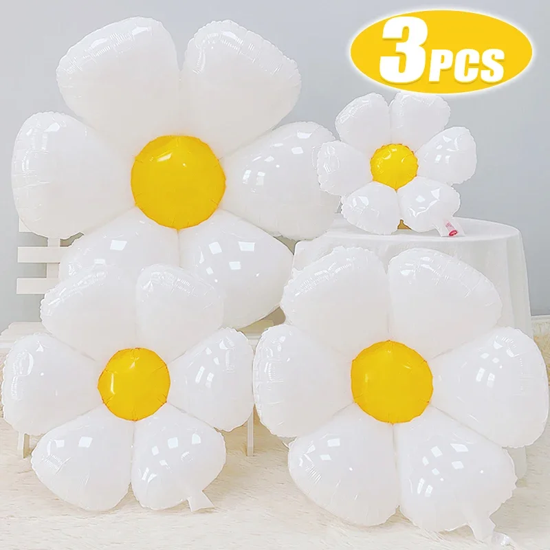 3/1pcs White Daisy Flower Balloon Multi Size Sunflower Foil Balloons Helium Ball Kid Birthday Party Baby Shower Decoration