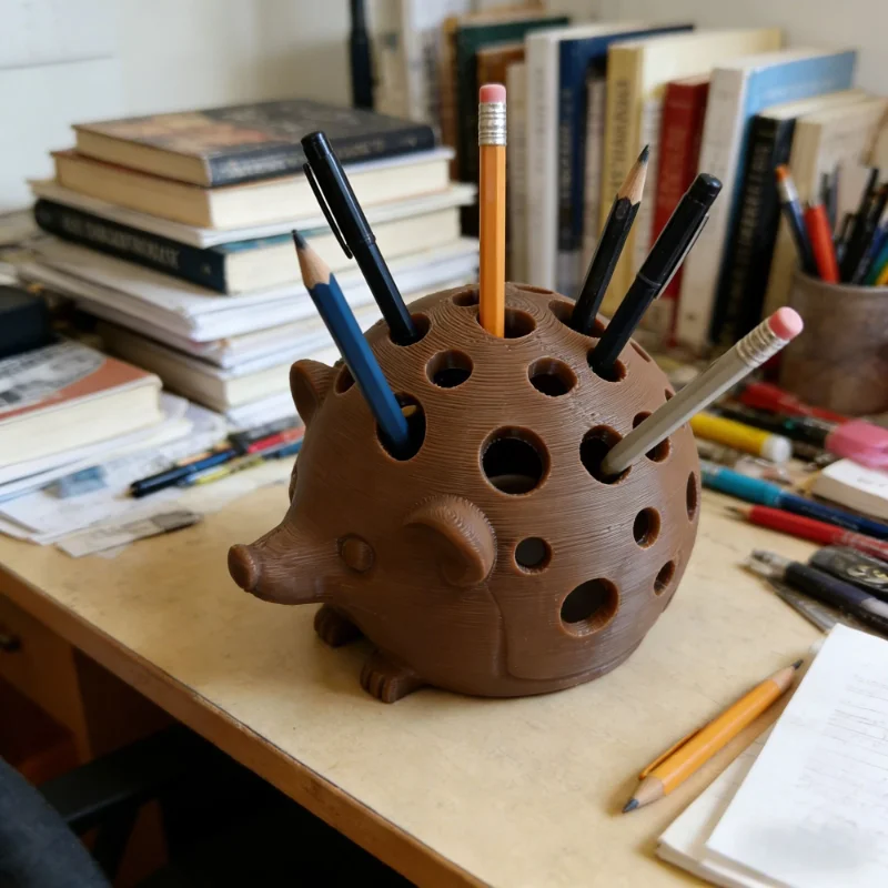 3D Printed Hedgehog Pen Holder Funny Multi Hole Simulation Spine Desk Organizer Solid Plastic Stationary Storage Cute