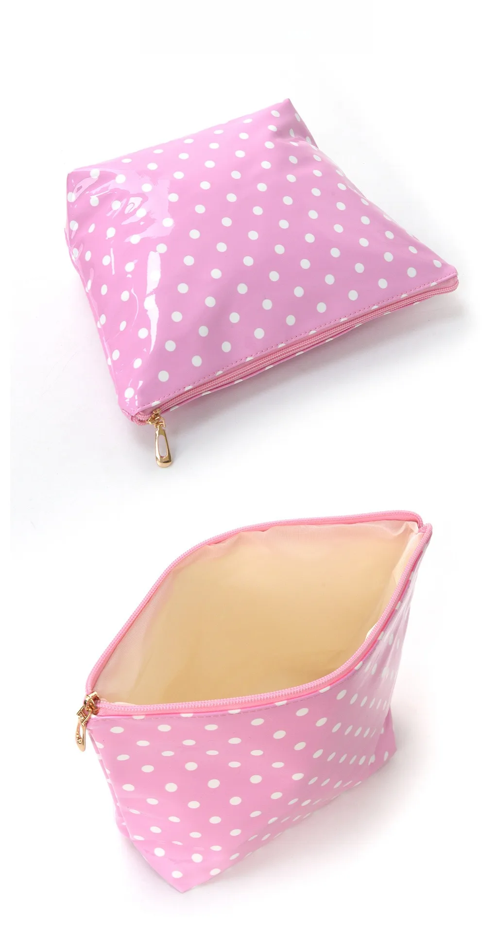 Modische, hochwertig aussehende, geräumige Aufbewahrungstasche, tragbare Handtasche für Toilettenartikel, glänzende Make-up-Tasche mit Tupfenmuster. – Detail 3