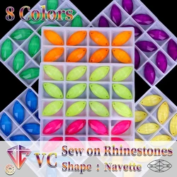 VC Fluorescent Horse Eye Sew on Rhinestone Navette Sewing Diamond Glass Diamond Flatback DIY Accessories Wedding