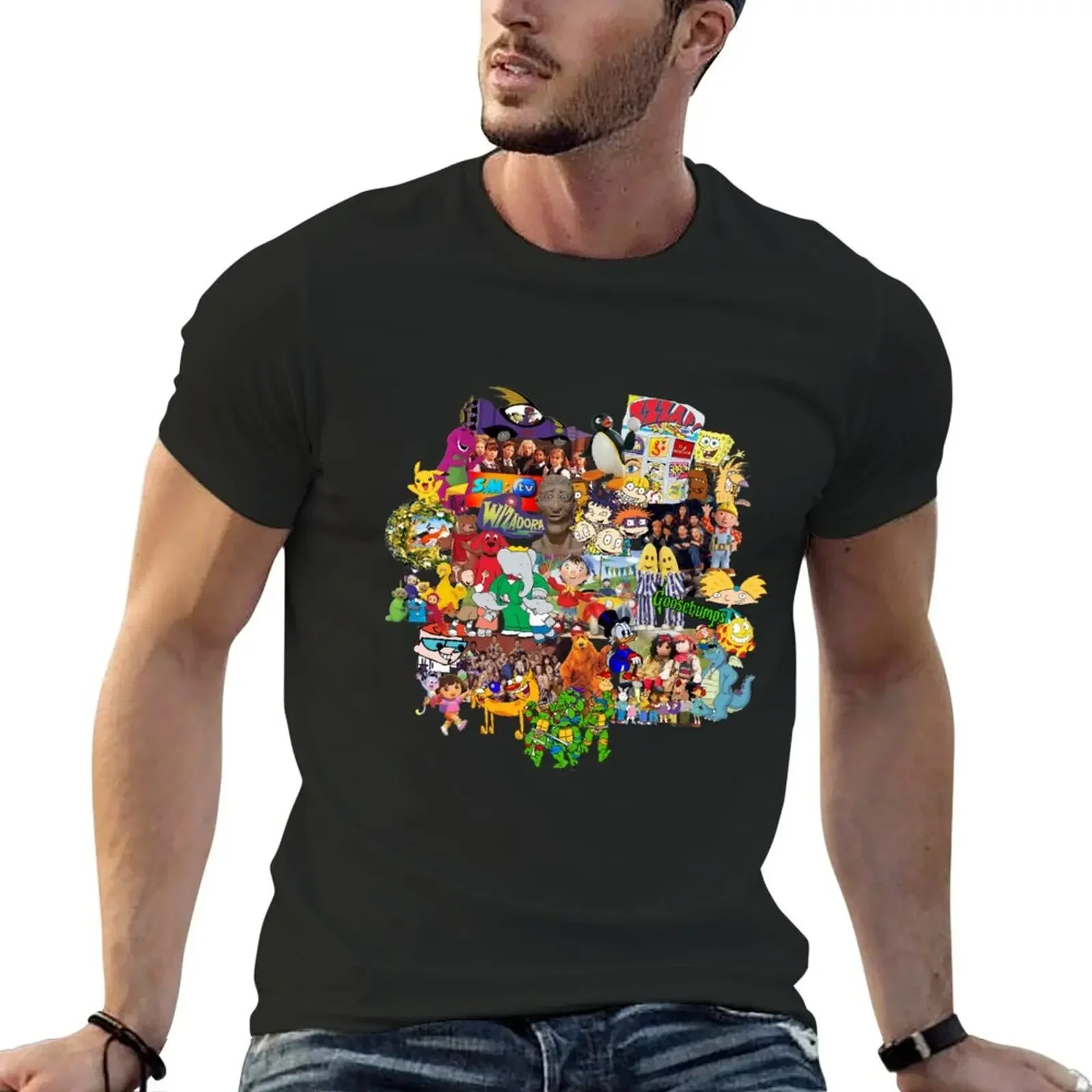 

1990's Childrens TV Shows - Mashup of the 90's T-Shirt basketball graphic tees quick drying plus sizes mens tall t shirts