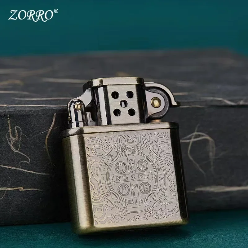 ZORO Engraved Version of Constantine Pattern Kerosene Lighter, Grinding Wheel Ignition, Brass Material, Antique Series Lighter