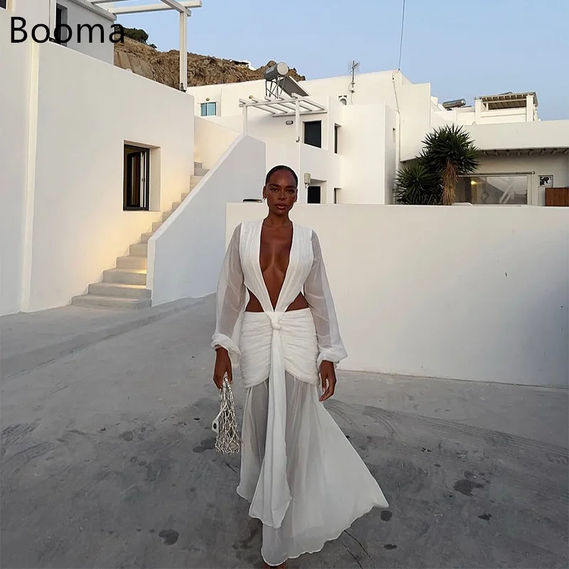

Booma Mermaid Sexy Evening Dresses Pleat Long V-Neck Formal Dresses for Women Elegant Prom Gowns Custom Made 2025