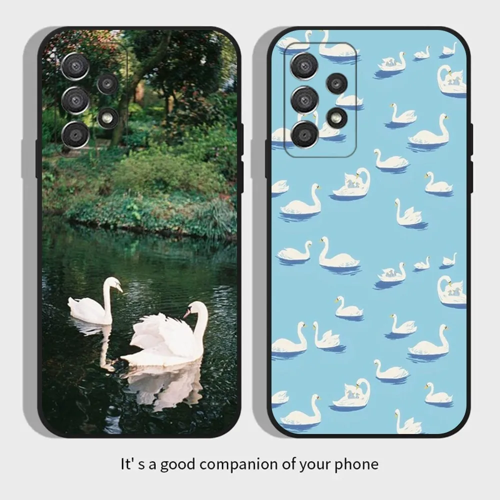 White Swan illustration Phone Case For Samsung Galaxy A13,A21s,A22,A31,A32,A52,A53,A71,A80,A91 Soft Black Cover