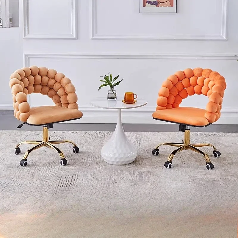 Elegant Gold Swivel Vanity Chair Luxury Padded Makeup Stool for Bedroom Adjustable Computer Chairs Comfortable Nail Salon Seat