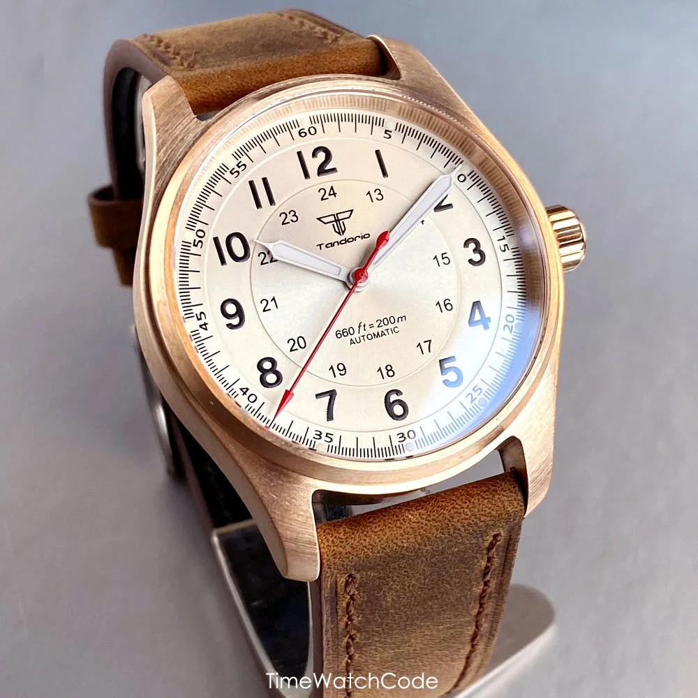 Tandorio ريال برونزية NH35A ساعة أوتوماتيكية للرجال الميكانيكية الطيار الساعات PT5000 الياقوت الكريستال CUSN8 39 مللي متر مقاوم للماء #1
