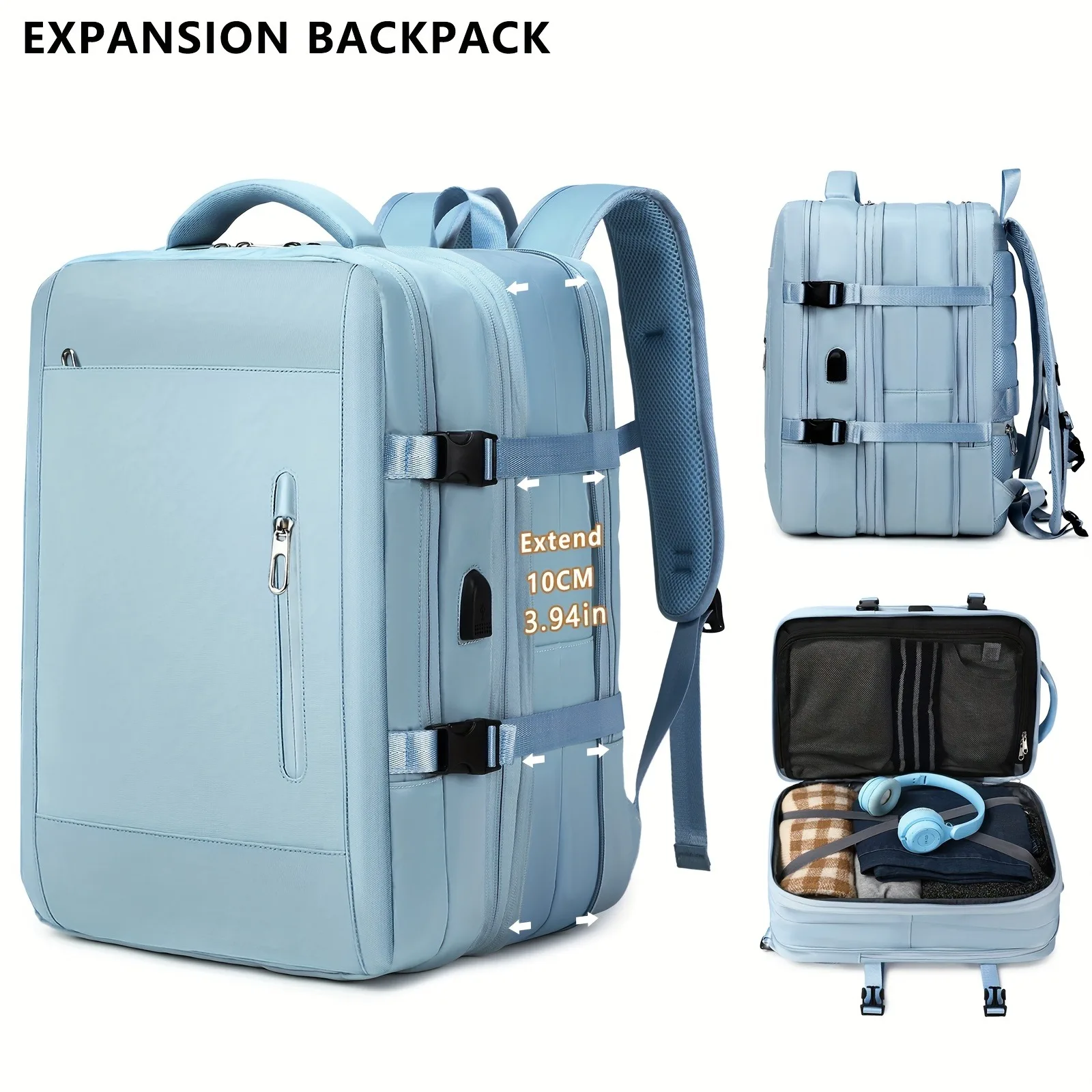 Large capacity lightweight backpack with laptop compartment and ports - compatible with 15.6-inch tablets/15 inch laptops, thick