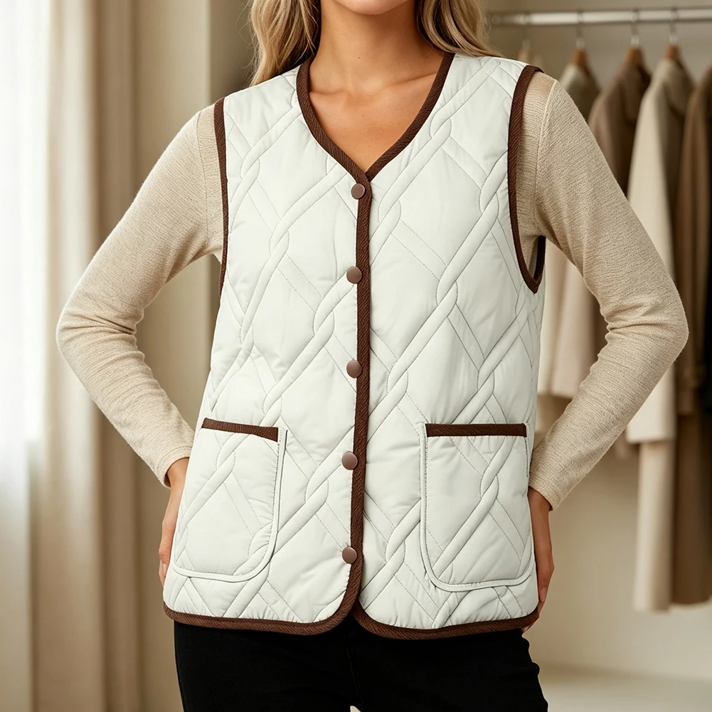 Women's Polyester Sleeveless Vest with Padding Casual Fashion Coat for All Seasons Spring Summer Autumn Winter Wear
