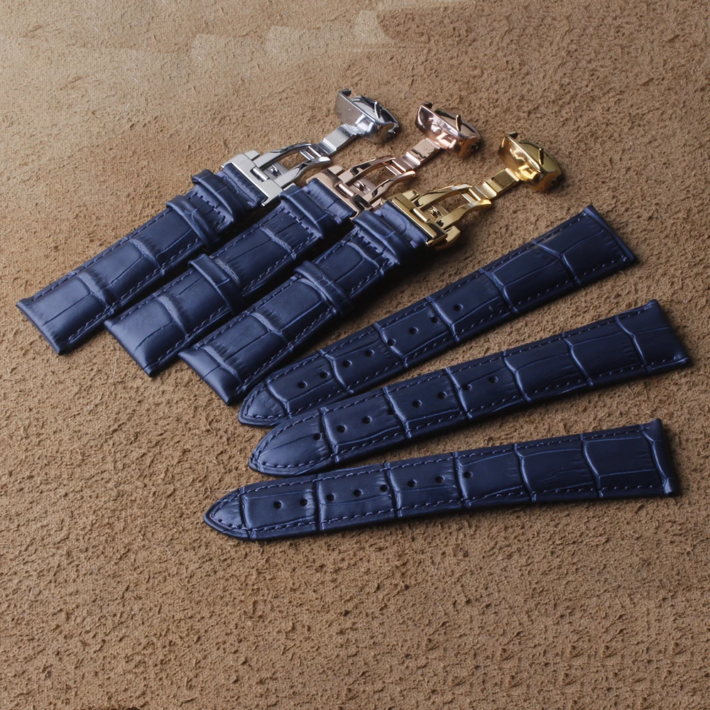 Watchband 18mm 20mm 22mm for Omega /Citizen Dark Blue Watch Strap Bracelets wristbands Butterfly Buckles Crocodile Grain Fashion